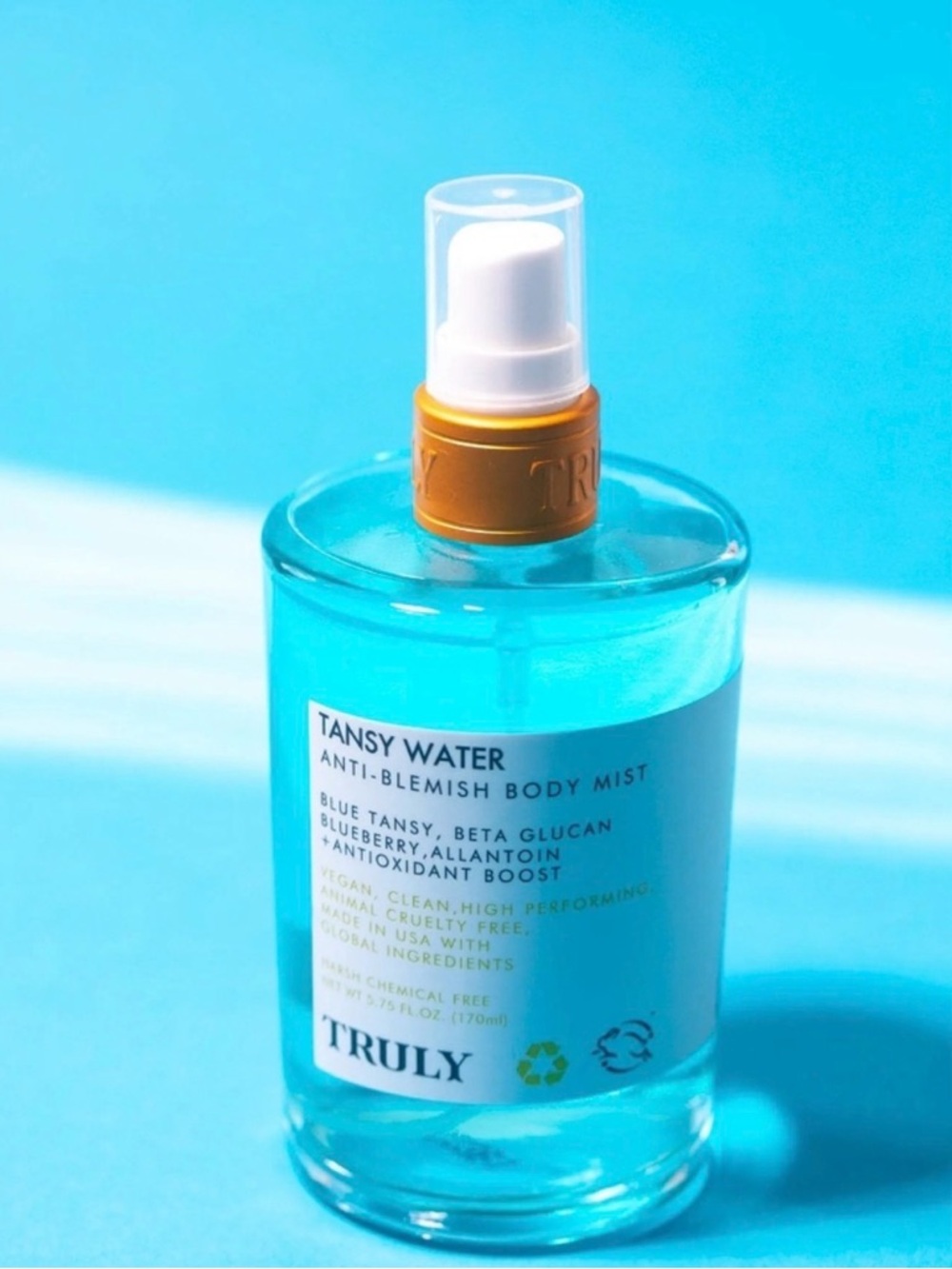 TRULY Tansy Water Anti-Blemish Body Mist - Blue with Gold Cap